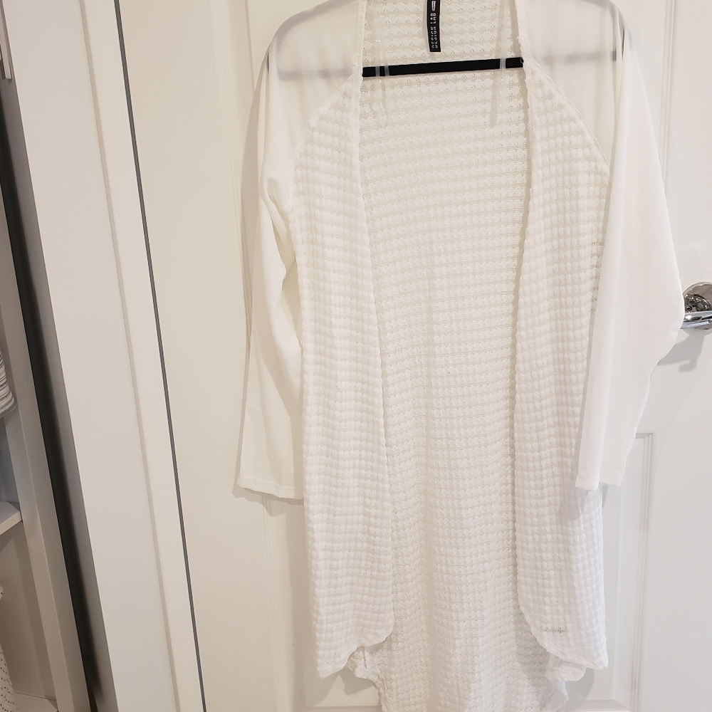 Long-line open front white cardigan sweater